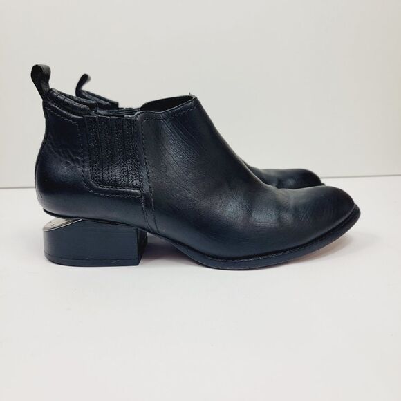 ALEXANDER WANG Kori Black Leather Chrome Cut Ankle Boot Size 39.5 EU Size 9.5 US - Picture 3 of 12